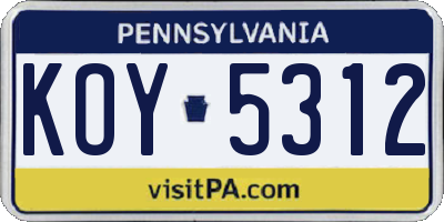 PA license plate KOY5312