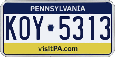 PA license plate KOY5313