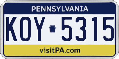 PA license plate KOY5315