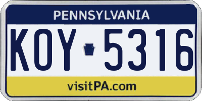 PA license plate KOY5316