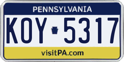 PA license plate KOY5317