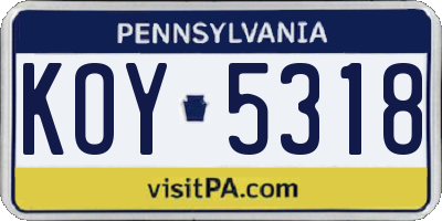 PA license plate KOY5318