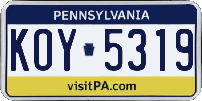 PA license plate KOY5319