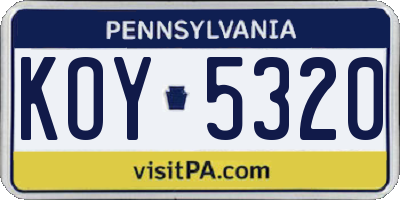 PA license plate KOY5320