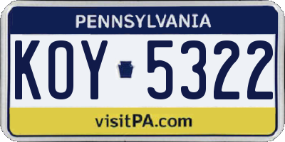 PA license plate KOY5322