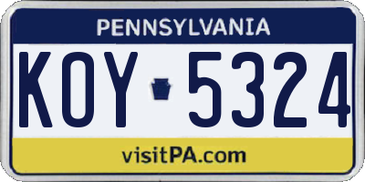 PA license plate KOY5324