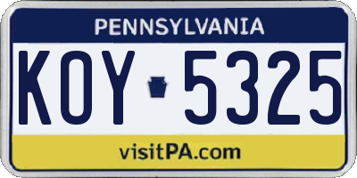 PA license plate KOY5325