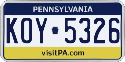 PA license plate KOY5326