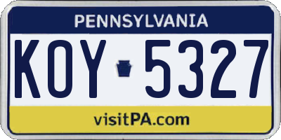 PA license plate KOY5327