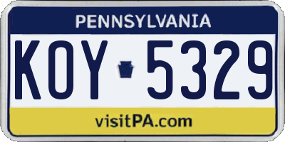 PA license plate KOY5329