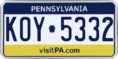 PA license plate KOY5332
