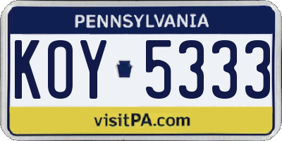 PA license plate KOY5333