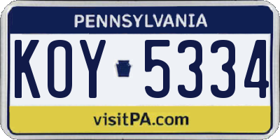 PA license plate KOY5334