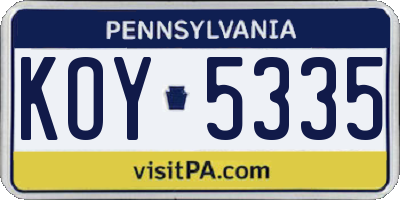 PA license plate KOY5335