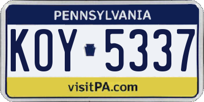 PA license plate KOY5337