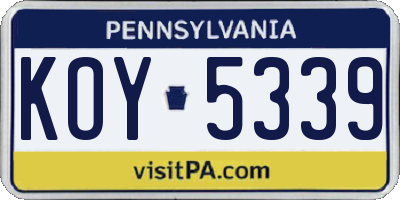 PA license plate KOY5339