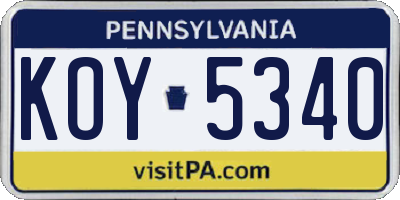 PA license plate KOY5340