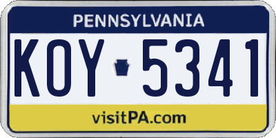 PA license plate KOY5341