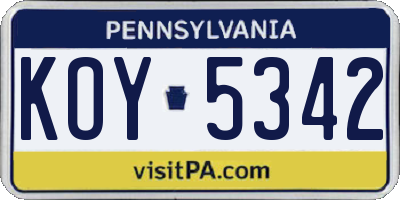 PA license plate KOY5342