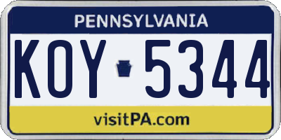 PA license plate KOY5344