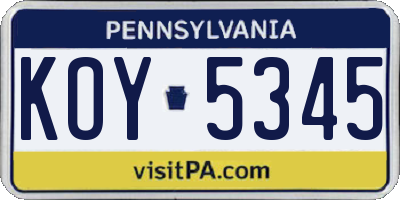PA license plate KOY5345