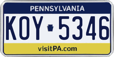 PA license plate KOY5346