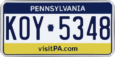 PA license plate KOY5348