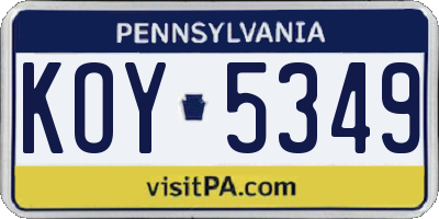 PA license plate KOY5349
