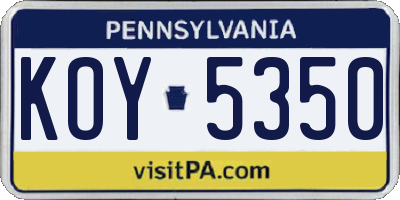 PA license plate KOY5350