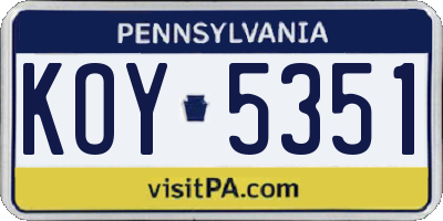 PA license plate KOY5351