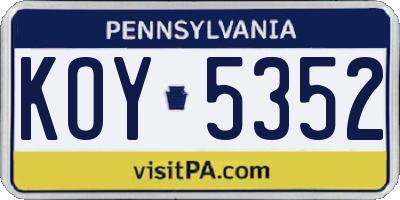 PA license plate KOY5352