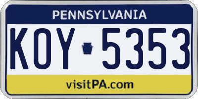 PA license plate KOY5353
