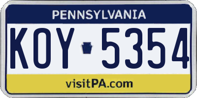 PA license plate KOY5354