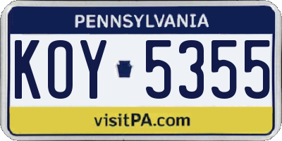 PA license plate KOY5355