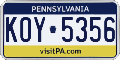 PA license plate KOY5356