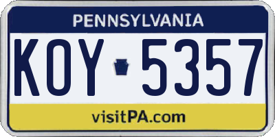 PA license plate KOY5357