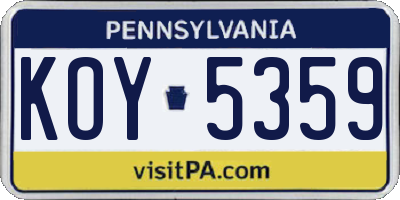 PA license plate KOY5359