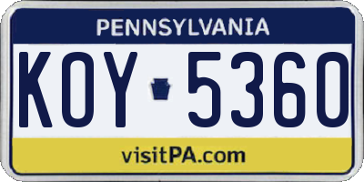 PA license plate KOY5360
