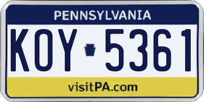 PA license plate KOY5361