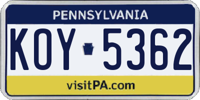 PA license plate KOY5362