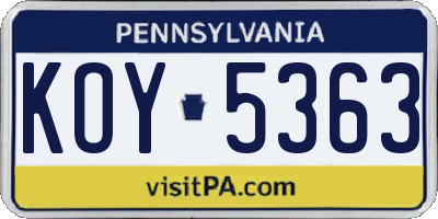 PA license plate KOY5363