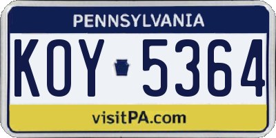 PA license plate KOY5364