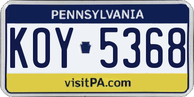 PA license plate KOY5368