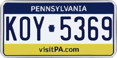 PA license plate KOY5369