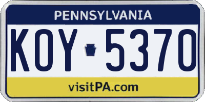 PA license plate KOY5370