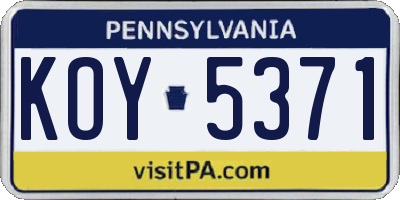 PA license plate KOY5371