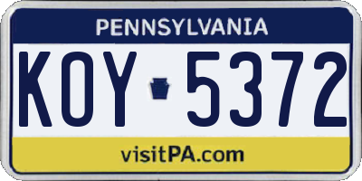 PA license plate KOY5372