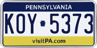 PA license plate KOY5373