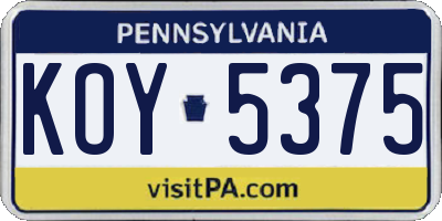 PA license plate KOY5375