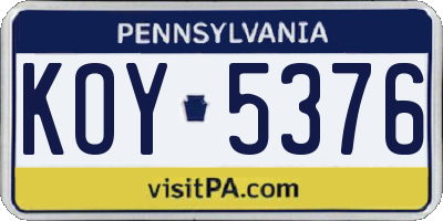 PA license plate KOY5376